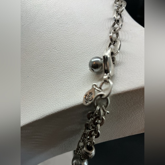 PREMIER DESIGNS SILVER TONE PURPLE BEAD LAYERED LONG NECKLACE - Picture 3 of 3